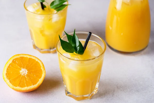 Orange Juice in Glass with Ice Cube Tasty and Healthy Drink Detox