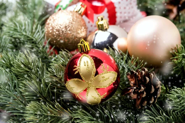 Carte Noël Des Fêtes Arrière Plan Festif Avec Boules Noël — Photo