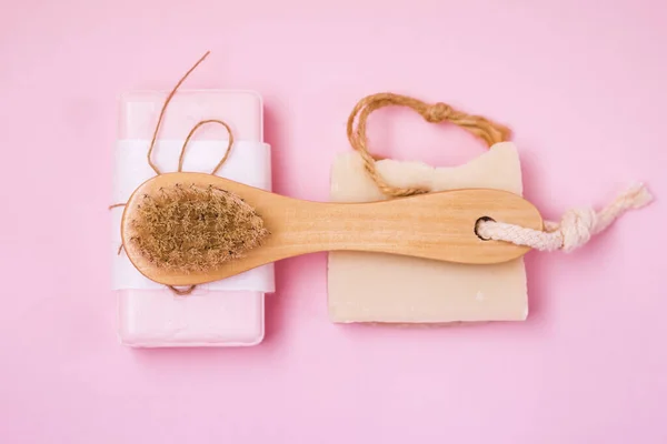 Spazzola Viso Bambù Sapone Artigianale Zero Waste Prodotto Nessun Concetto — Foto Stock