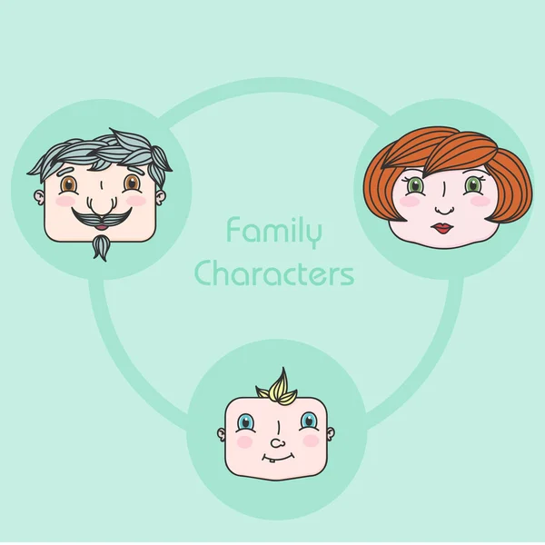 Personajes de cara familiar en estilo plano — Archivo Imágenes Vectoriales