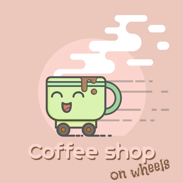Logo de taza de café feliz para cafetería sobre ruedas —  Fotos de Stock