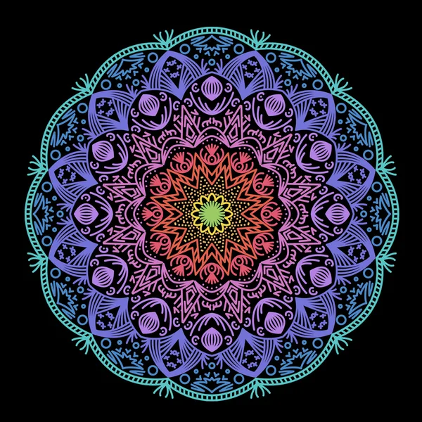 Mandala colorida sobre um fundo preto — Vetor de Stock