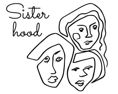 El çizimi, soyut çizim, kadın portreleri. Kız kardeşliği gösteriyor. Sürekli tek bir çizgiyle çizilmiş.