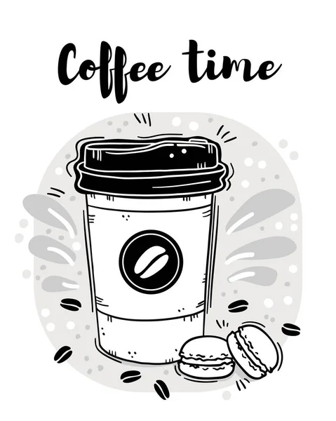 Illustrationsbanner Mit Einer Tasse Kaffee Und Ein Paar Makkaroni Kuchen — Stockvektor