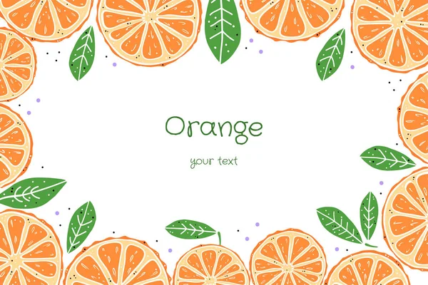 Narancssárga Citrusfélék Téglalap Alakú Kerete Fehér Alapon Cuki Stílus Szöveg — Stock Vector