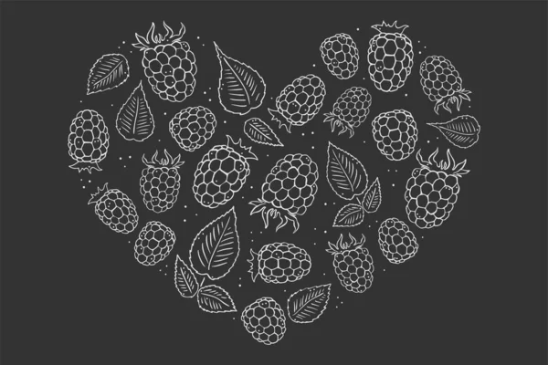 라즈베리 열매의 윤곽이 배경에 모양으로 나타나 있습니다 귀여운 스타일 — 스톡 벡터