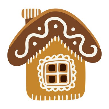 Güzel zencefilli kurabiye evi tasviri. Beyaz arka planda izole bir nesne. Basit şirin stil.