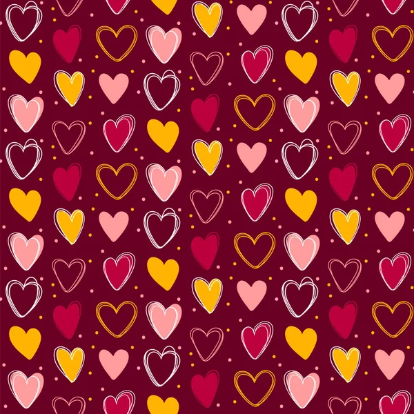 Ilustrace Bezešvého Vzoru Srdcí Vínově Zbarveném Pozadí Romantický Roztomilý Styl — Stockový vektor