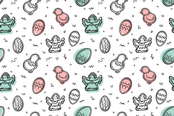 Illustration Seamless Pattern Easter Theme Simple Cute Doodle Style Eggs — Stock Vector