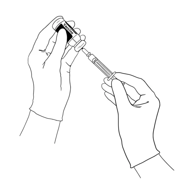 Les Mains Agent Santé Muni Une Seringue Tirent Liquide Ampoule — Image vectorielle
