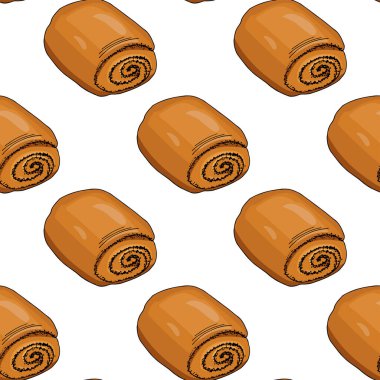 İllüzyon kusursuz desen. Çapraz haşhaş tohumlu çörekler. Beyaz arkaplandaki izole nesneler. Basit karalama biçimi.