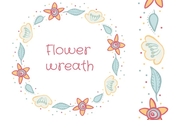 Illustration couronne de fleurs et brosse sans couture. — Image vectorielle