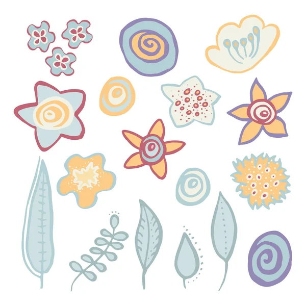 Conjunto de ilustraciones de elementos florales. — Archivo Imágenes Vectoriales