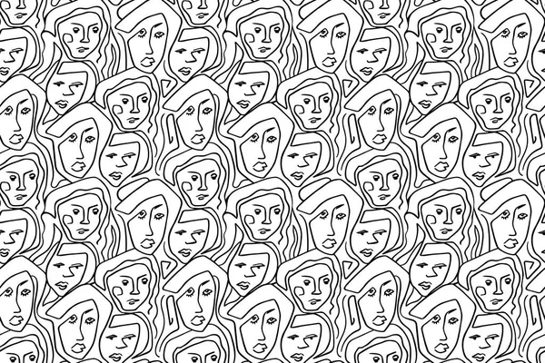 Illustration Hand Drawing Abstract Line Seamless Pattern Woman Black Lines — Stock vektor