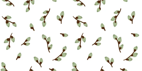 Illustration Seamless Pattern Pussy Willow Branches White Background Simple Cute — Vetor de Stock