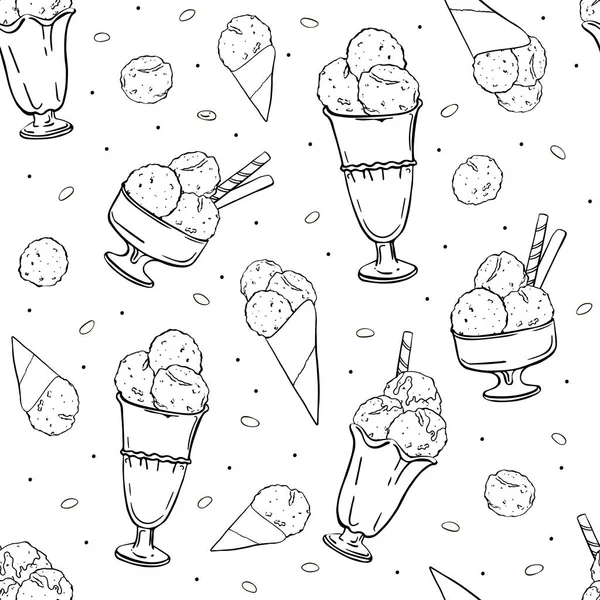 Illustration seamless pattern hand drawing Ice cream in glass vases isolated on white background. — стоковый вектор