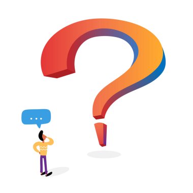 Büyük bir soru işaretinin önünde küçük bir insanın resmi..