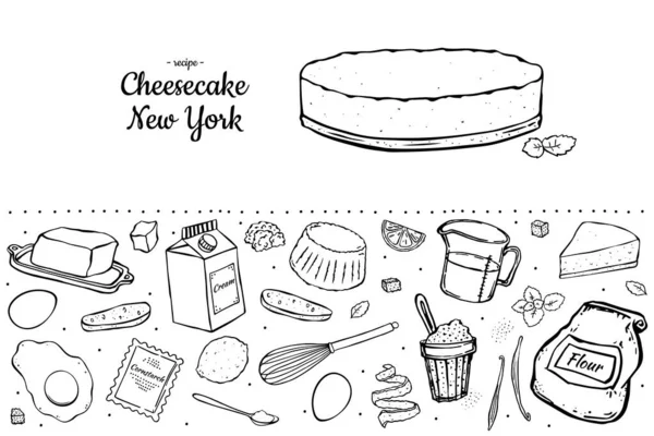 Иллюстрация Набор Чизкейк Ингредиенты Приготовления Пищи Изолированы Белом Фоне Чёрный — стоковый вектор