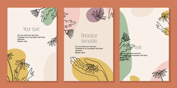A set of botanical stretched templates for flyers, advertising booklets, cards, with text placement. — Stock Vector