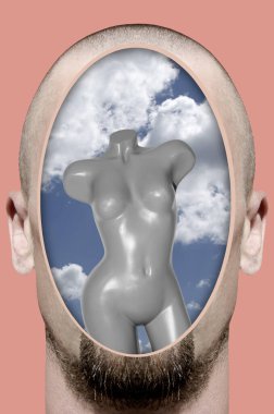 Sürrealizm tarzında bir kolaj Bir adamın kafasıyla