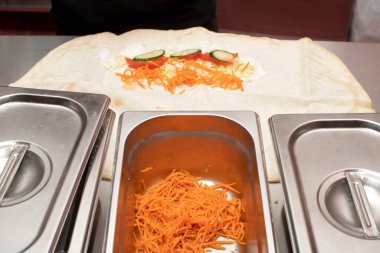 Geleneksel Türk fast food hazırlama süreci - shawarma