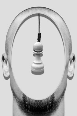 Sürrealizm tarzında bir kolaj Bir adamın kafasıyla