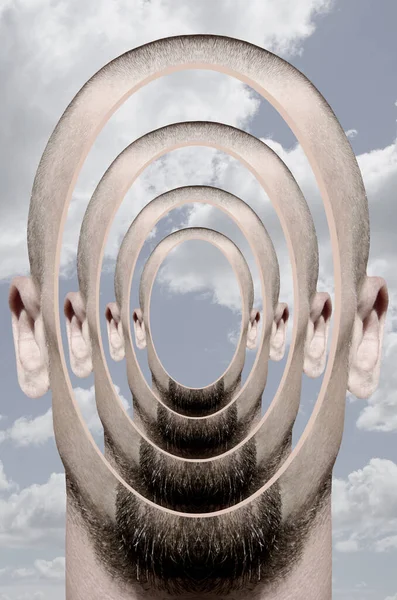 Sürrealizm tarzında bir kolaj Bir adamın kafasıyla