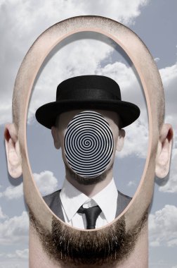 Sürrealizm tarzında bir kolaj Bir adamın kafasıyla