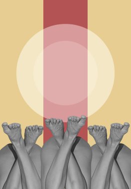 Çıplak kadın bacaklı kolaj.