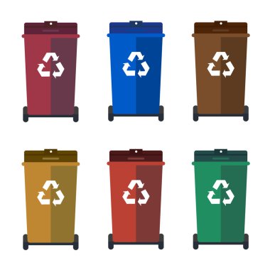 Different Colored wheelie bins, trash bins, sorting garbage vector flat illustration clipart