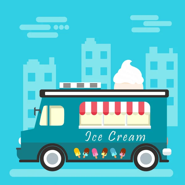 Basitleştirilmiş dondurma kamyonu üzerinde vektör düz tasarlamak