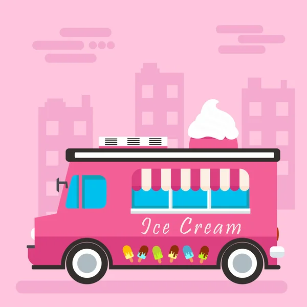 Illustrazione di design piatto vettoriale su camion gelato semplificato — Vettoriale Stock