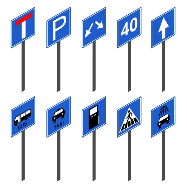 European traffic signs collection. Flat 3d vector isometric concept. — Stock Vector