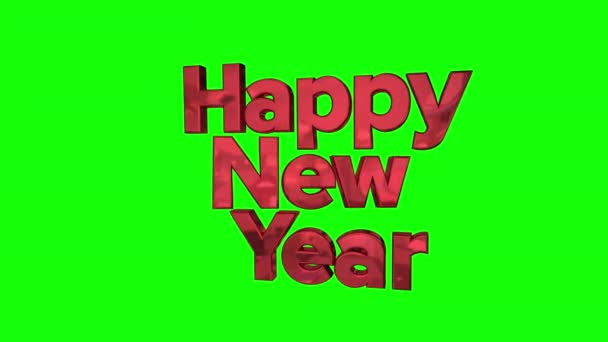 Litery 3D Szczęśliwego Nowego Roku w zwolnionym ruchu pętli na zielonym tle — Wideo stockowe