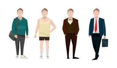 Beyaz arka plan vektör illustation sette izole giysili adam