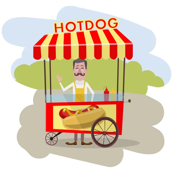 Les hot-dogs du vendeur. Illustration vectorielle — Image vectorielle