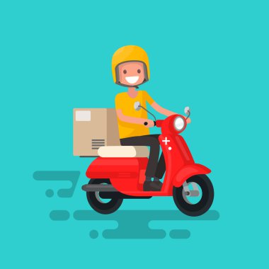 Hızlı teslimat. Ordert teslim etmek için acele Motorsikletli herif