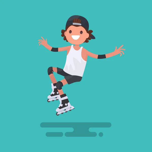 Rapaz alegre a andar de patins. Ilustração vetorial — Vetor de Stock