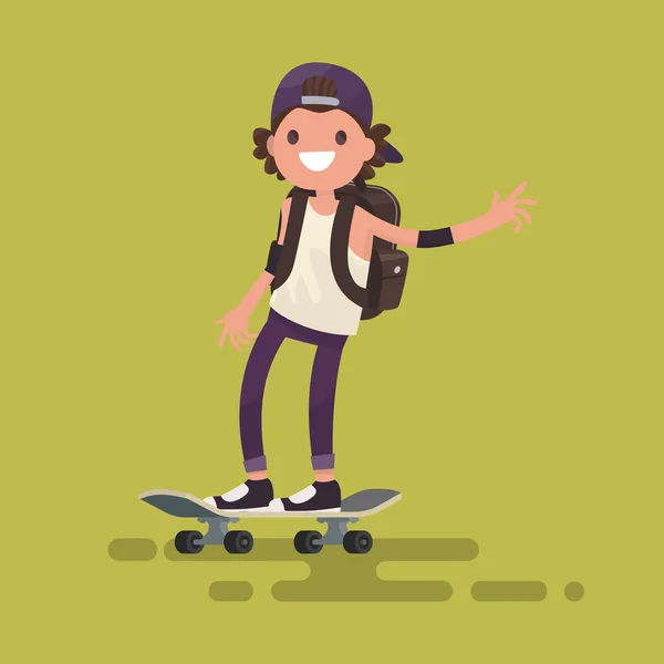 Pria ceria naik skateboard. Ilustrasi vektor - Stok Vektor