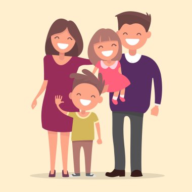Mutlu bir aile. Baba anne kızı ve oğlu birlikte. 