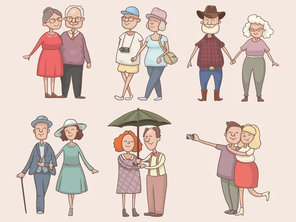 Set of older couples — Stock Vector