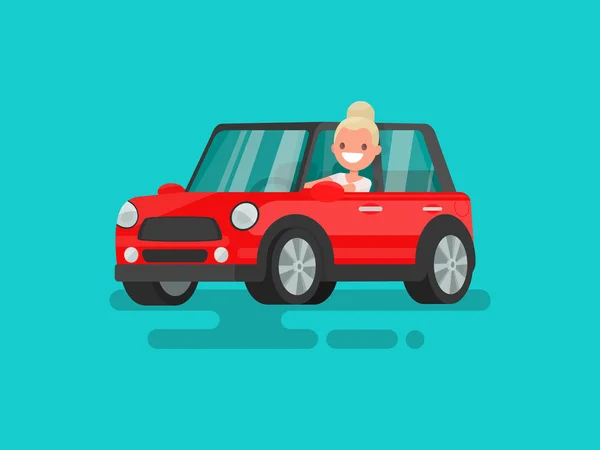 Rubia conduciendo un coche. Ilustración vectorial — Archivo Imágenes Vectoriales