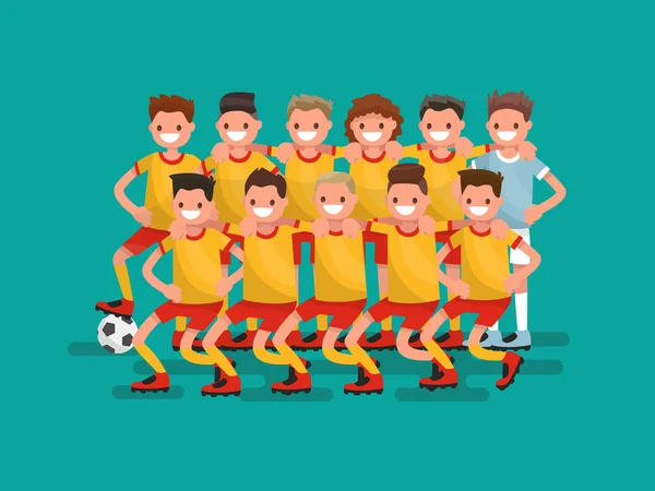 Equipa de futebol. Onze jogadores juntos. Ilustração vetorial — Vetor de Stock