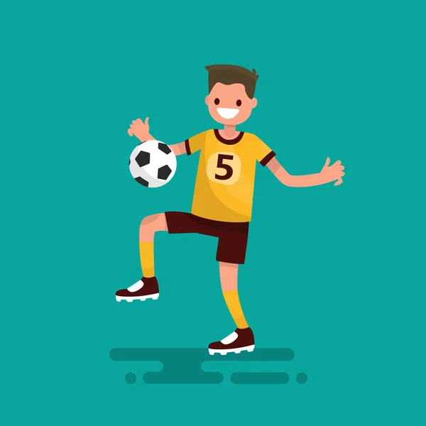 Jogador de futebol acerta a bola. Ilustração vetorial — Vetor de Stock