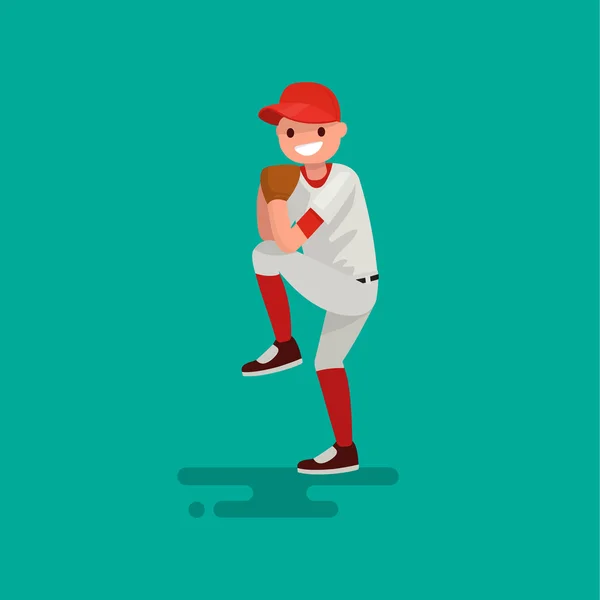 Baseball pitcher player throws the ball . Vector Illustration — Stock Vector