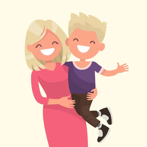 Happy mother holding his son. Vector illustration — Stock Vector