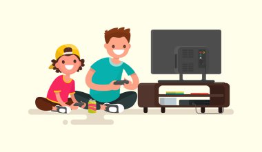Baba ve oğul video oyun bir oyun konsolu. Vektör hastası
