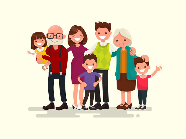 Big family together. Vector illustration 
