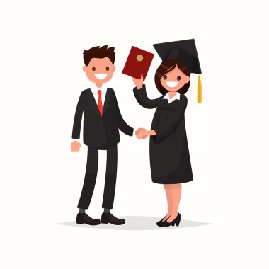 Kız bir diploma verilen üniversite mezunudur. Ben vektör