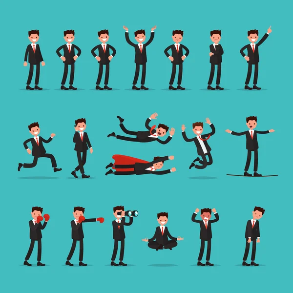 İşadamı karakter farklı pozlar ve eylem ile büyük kümesi